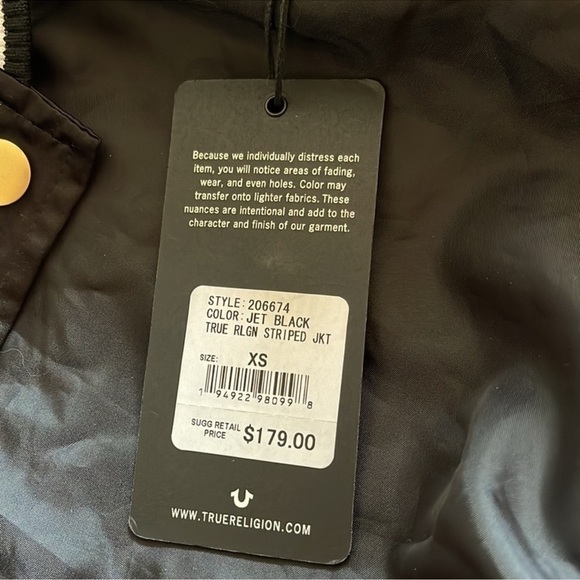 True Religion satin jacket with logo warn once Logo in front and larger logo - Picture 8 of 8